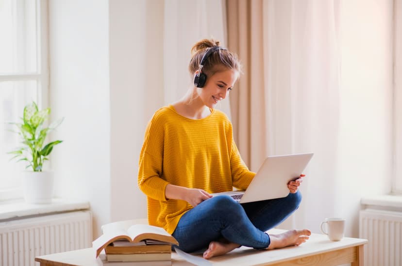 student studying on laptop